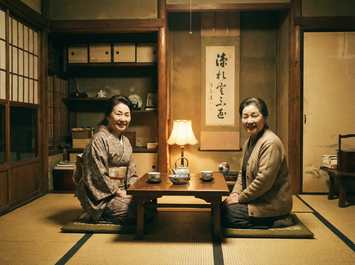 两位优雅的 花都影视-高清视频|视频资源 在日式茶室中品茶交谈